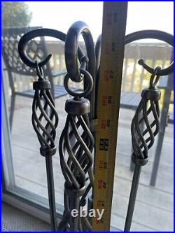 Vintage Wrought Iron Fireplace Tool Set 5 pieces Broom Shovel Poker Lifter