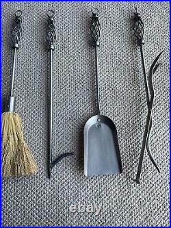 Vintage Wrought Iron Fireplace Tool Set 5 pieces Broom Shovel Poker Lifter