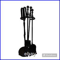 Vintage Wrought Iron Fireplace Tool Set with Holder Fire Pit set Black 5 Piece