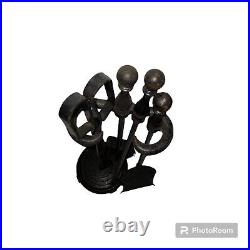 Vintage Wrought Iron Fireplace Tool Set with Holder Fire Pit set Black 5 Piece