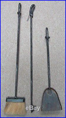 Vintage Wrought Iron Fireplace Tools Hand Forged 3 Piece Set Shrimp Handles
