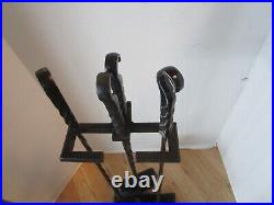 Vintage Wrought Iron Fireplace stand twisted 3-Tool set Wilshire 1970's Retro