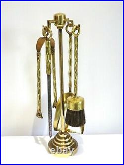 Vintage brass & copper fireplace tools, hand made fireside 4 piece companion set