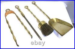 Vintage brass & copper fireplace tools, hand made fireside 4 piece companion set