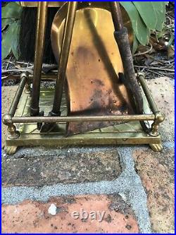 Vintage brass fireplace tool set
