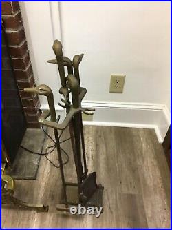 Vintage brass fireplace tool set