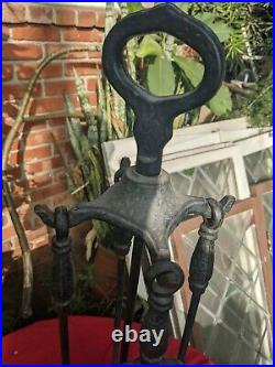 Vintage cast Iron Fireplace Tool Set Strong Set