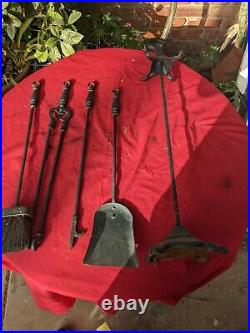 Vintage cast Iron Fireplace Tool Set Strong Set