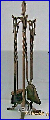 Vintage-fireplace Tool Set 5pcs. Hand Forged-hand Hammered Steel
