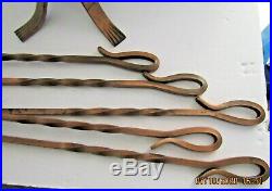 Vintage-fireplace Tool Set 5pcs. Hand Forged-hand Hammered Steel