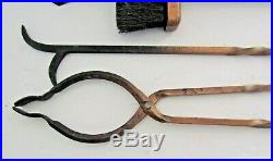 Vintage-fireplace Tool Set 5pcs. Hand Forged-hand Hammered Steel