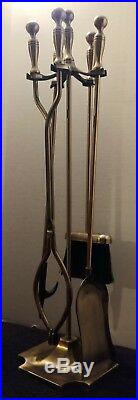 Vintage heavy brass 5 piece fireplace tool set great condition home or business