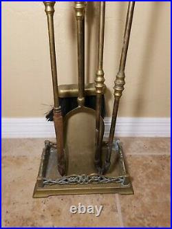 Vintage mid Century Fireplace Tools Set with Stand Brass Made in Italy