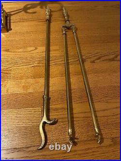 Vintage polished Brass 5-piece Fire Place Tool Set in good condition