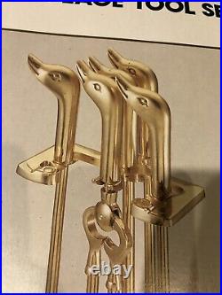 Vintage solid brass duck head fireplace tools set MCM never used in original box