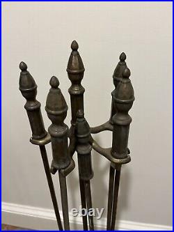 Vintage the Adams Company Solid Brass 5-Piece Fire Tool Set Made in the Usa