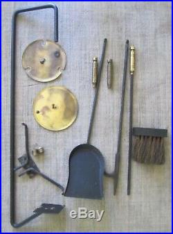 Vintage wrought iron brass fireplace tool set George Nelson Aubock era modernist