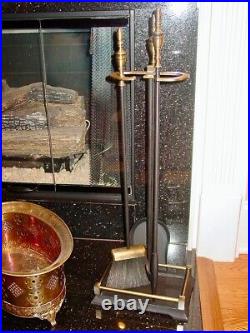 VintagePortland Willamette 4-Piece Fireplace Tool Set Brass and Black Steel/Iron