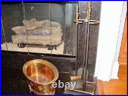 VintagePortland Willamette 4-Piece Fireplace Tool Set Brass and Black Steel/Iron