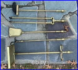 Virginia Metalcrafters signed Brass Fireplace Tool Set Colonial Williamsburg vtg