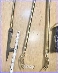 Vntg Solid Brass Mallard Duck Head 5 Pc Fireplace Tool Set EXCELLENT Condition