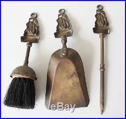 Vt English Miniature Brass Mayflower Fireplace Tool Set Shovel Poker Brush Stand
