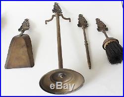 Vt English Miniature Brass Mayflower Fireplace Tool Set Shovel Poker Brush Stand