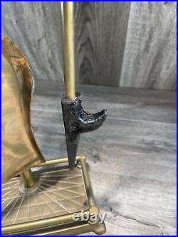 Vtg 5pc Brass Fireplace Tools DUCK HEAD Handle Poker Shovel Broom Tongs Stand