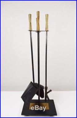 Vtg 60s MCM Iron Brass Handle Fireplace Tool Set Stand Pilgrim George Nelson Era
