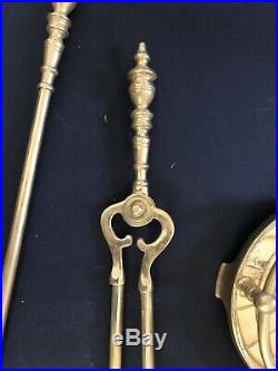 Vtg AAB R 145 Gold Fireplace Andirons & Tool Acsessories Set Ball Top