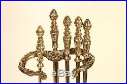 Vtg Antique Art Nouveau Style Brass Metal Fireplace Tools Set with Acorn Finials