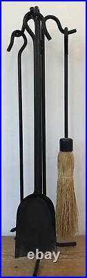 Vtg Antique Style 3 Pc Fireplace Tool Set Poker Scoop Broom Stand Wrought Iron