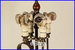 Vtg Antique Style Faux Ivory Resin Zodiac Aries Rams Head Fireplace Tools Set