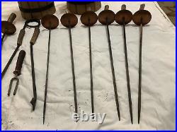 Vtg Antler Handle Fireplace Set Tools 12pc Pokers Brush Wrought Iron W. Germany