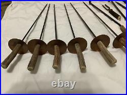 Vtg Antler Handle Fireplace Set Tools 12pc Pokers Brush Wrought Iron W. Germany