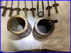 Vtg Antler Handle Fireplace Set Tools 12pc Pokers Brush Wrought Iron W. Germany