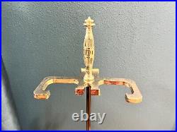 Vtg Brass Fireplace Tool Set Of Base Stand, Tong, sweeper, Poker And Shovel