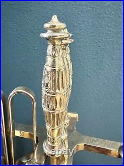 Vtg Brass Fireplace Tool Set Of Base Stand, Tong, sweeper, Poker And Shovel