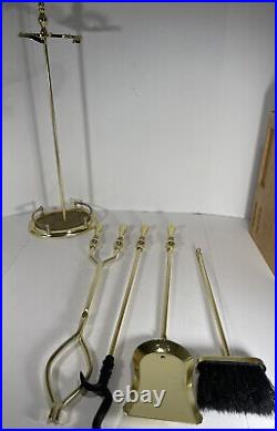 Vtg Brass Gold Finish Oval Classy head Fireplace Tool Set Fire French Style