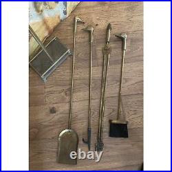 Vtg Brass Mallard Duck Head Fireplace Tool Set