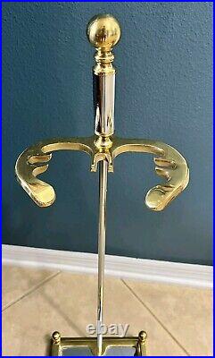 Vtg Brass& Stainless Steel Fireplace Tool Set 5-Stand, Tong, Sweeper, shovel, poker