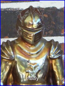 Vtg Cast Iron Knight Fireplace Tool Set Gold Iridescent Pot Belly Stove