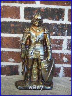 Vtg Cast Iron Knight Fireplace Tool Set Gold Iridescent Pot Belly Stove