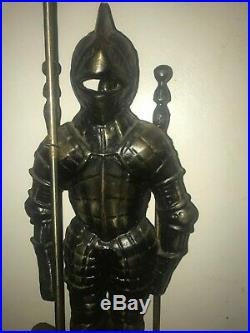 Vtg Cast Iron Medieval Knight Suit of Armor Fireplace 3 Tool Set 29 Marked 1187