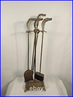 Vtg Equestrian Horse Head Solid Brass Fireplace Tool Set Budweiser Employee Gift