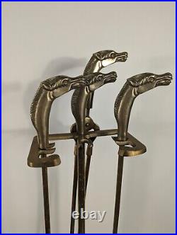 Vtg Equestrian Horse Head Solid Brass Fireplace Tool Set Budweiser Employee Gift