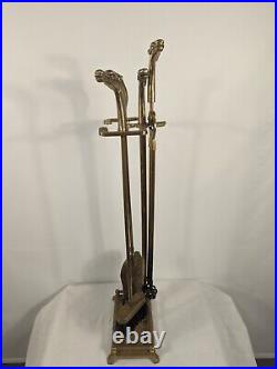 Vtg Equestrian Horse Head Solid Brass Fireplace Tool Set Budweiser Employee Gift