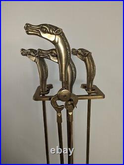 Vtg Equestrian Horse Head Solid Brass Fireplace Tool Set Budweiser Employee Gift