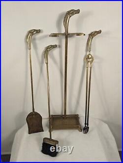 Vtg Equestrian Horse Head Solid Brass Fireplace Tool Set Budweiser Employee Gift