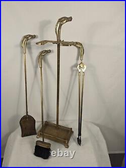 Vtg Equestrian Horse Head Solid Brass Fireplace Tool Set Budweiser Employee Gift